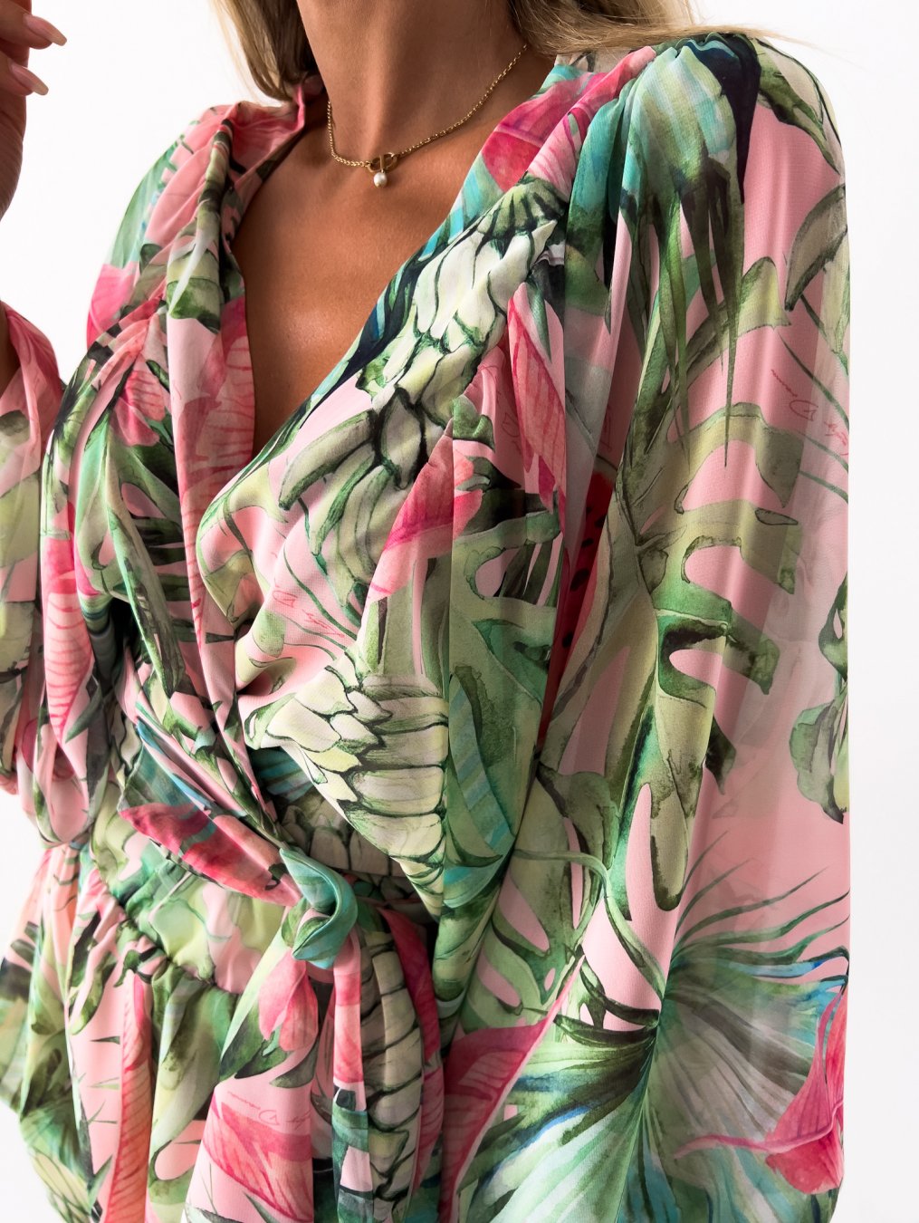 Floral Print Wrap Long Sleeve Ruffle A-Line Midi Dress