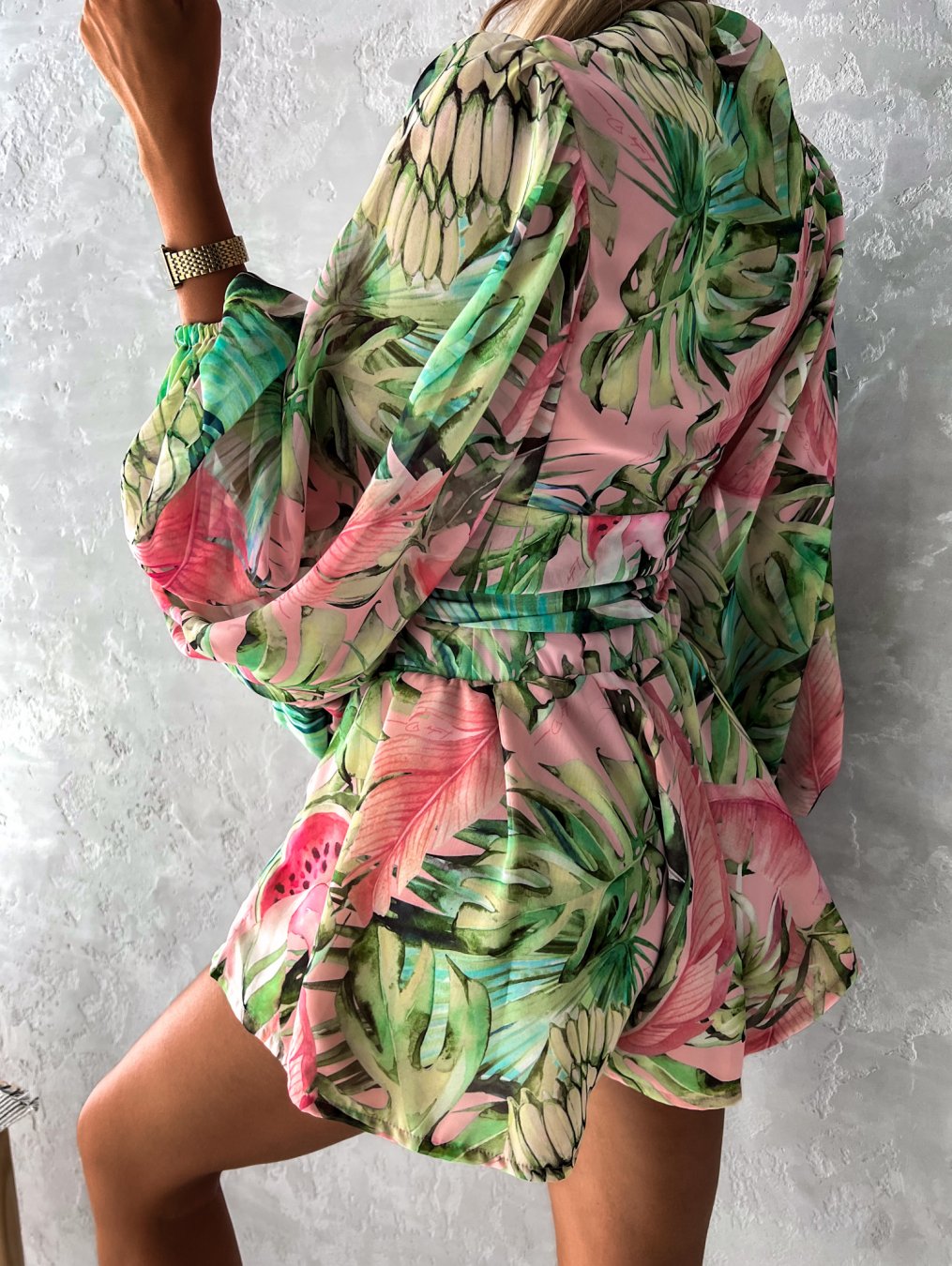 Floral Print Wrap Long Sleeve Ruffle A-Line Midi Dress