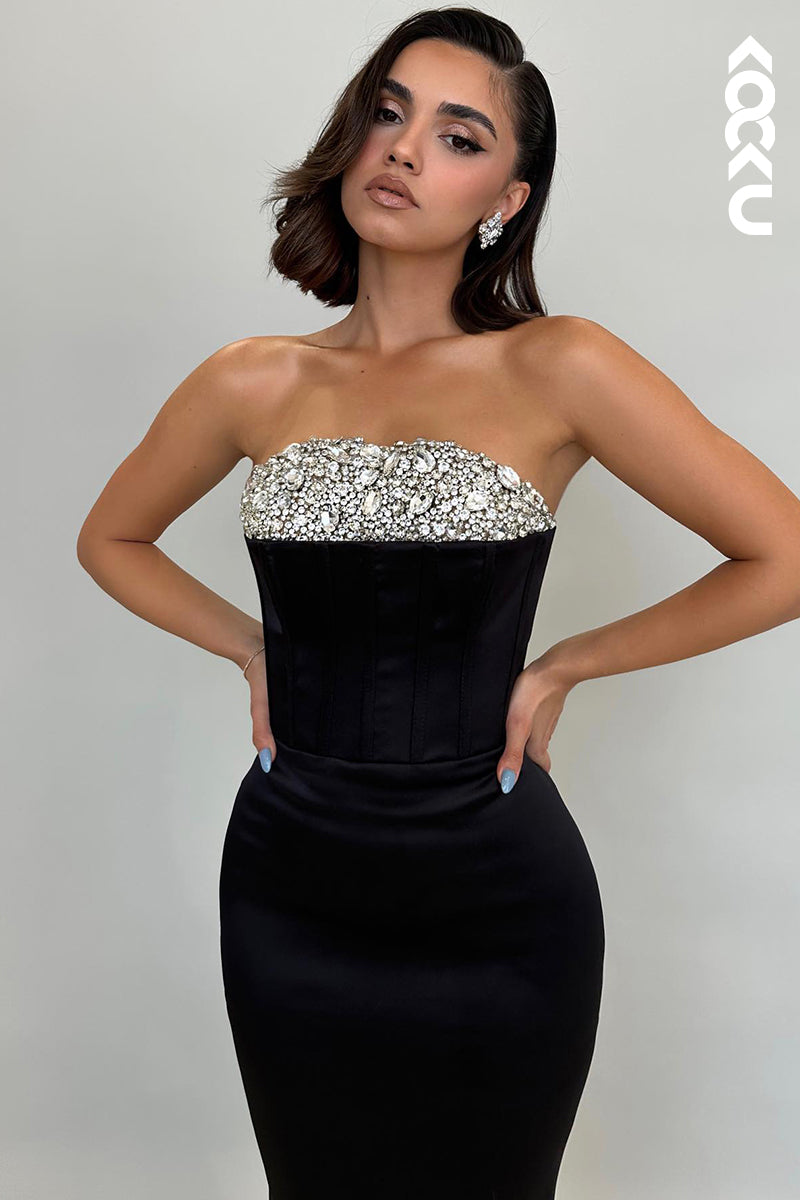 L2195 - Chic Off-Shoulder Sleeveless Sheath Party Prom Dress With Rhinestone