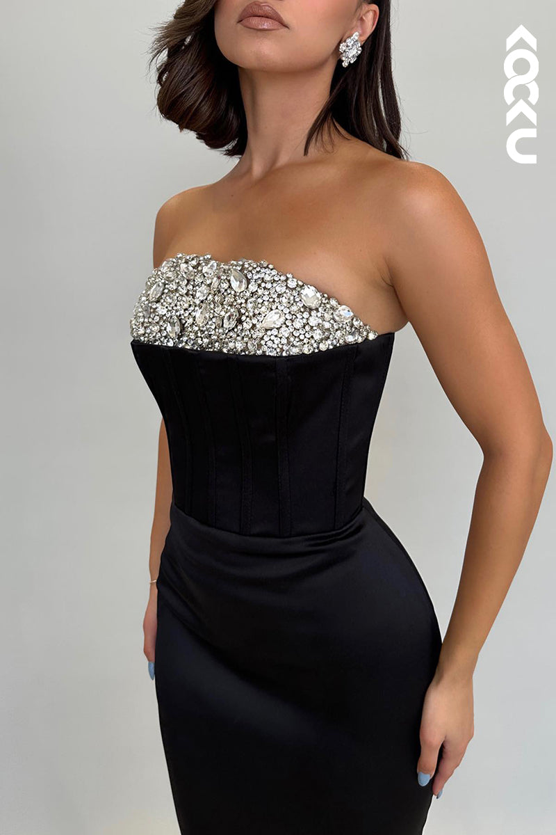 L2195 - Chic Off-Shoulder Sleeveless Sheath Party Prom Dress With Rhinestone