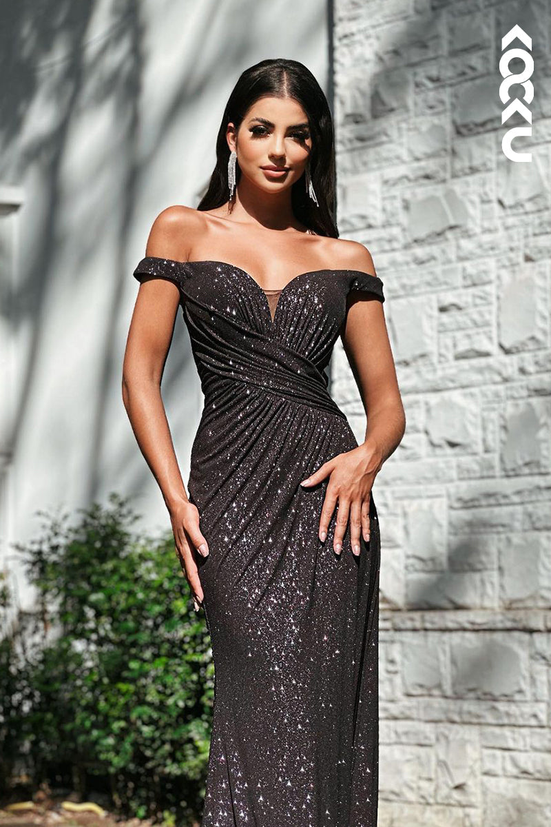 L2174 - Chic & Morden Sparkly O ff shoulder Sheath Evening Party Prom Dress