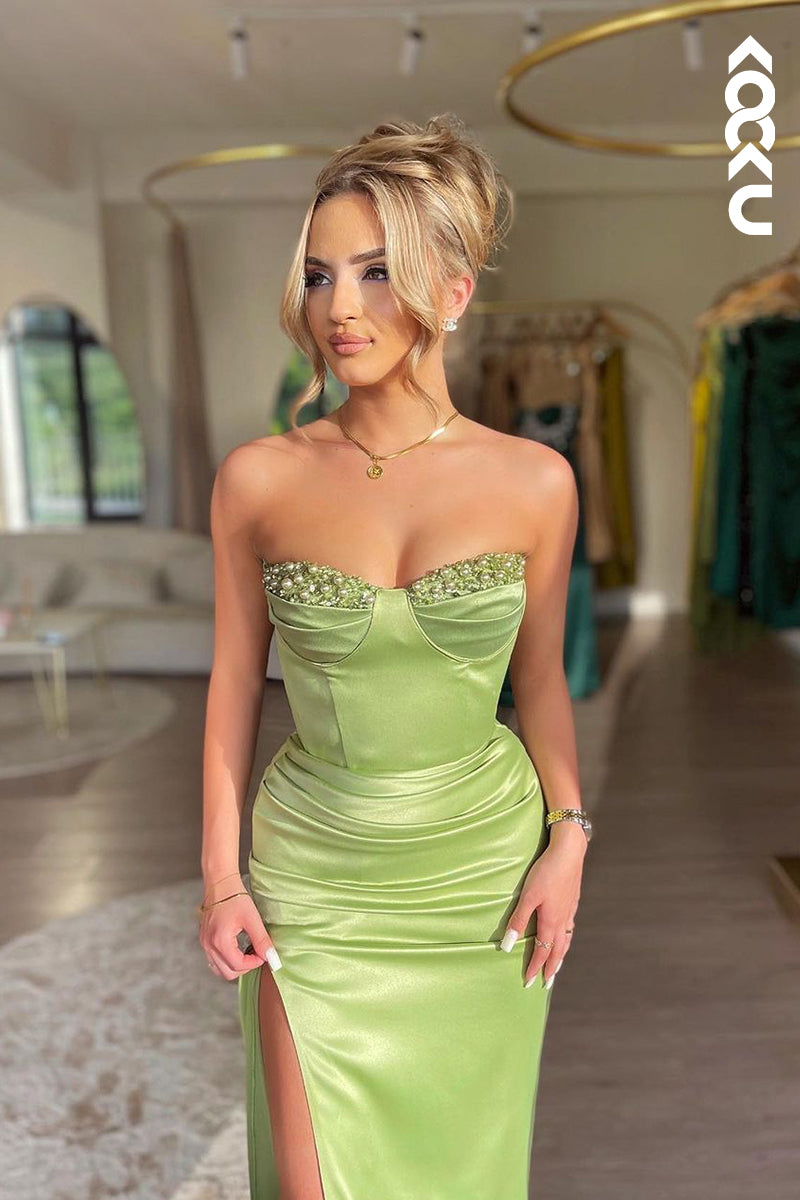 L2187 - Charming Off-Shoulder Sleeveless Ruched Sheath Party Prom Dress