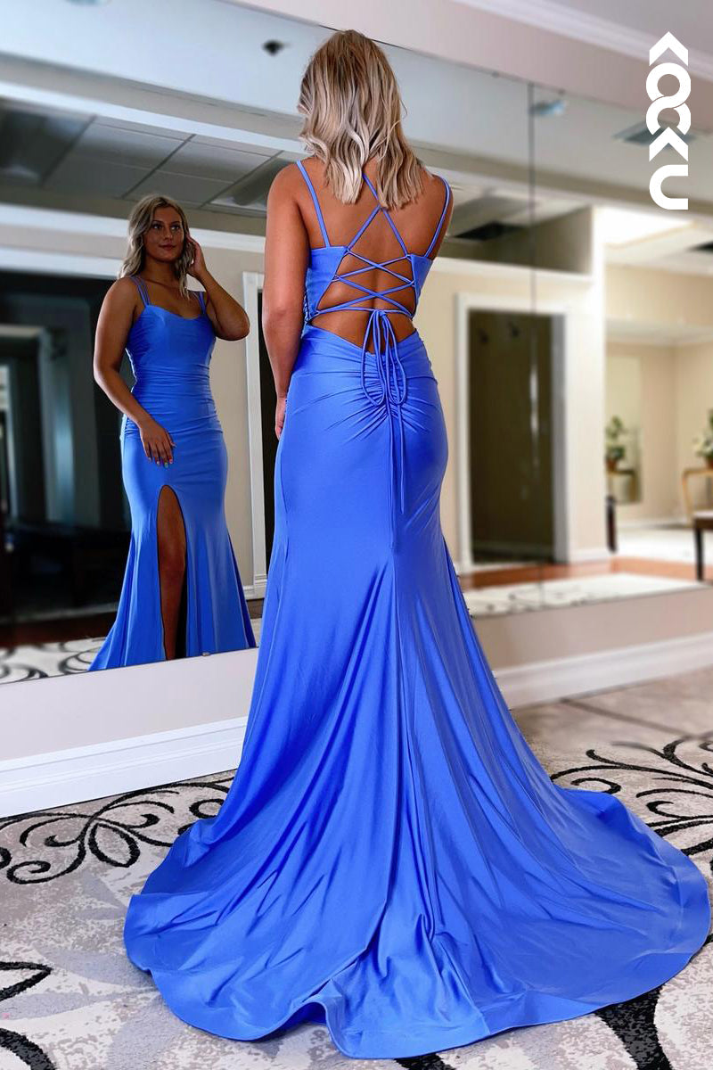 L2209 - Chic & Modern Spaghetti straps Side slit Mermaid Party Prom Dress