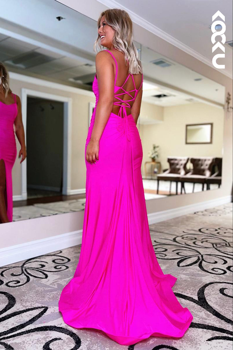 L2209 - Chic & Modern Spaghetti straps Side slit Mermaid Party Prom Dress