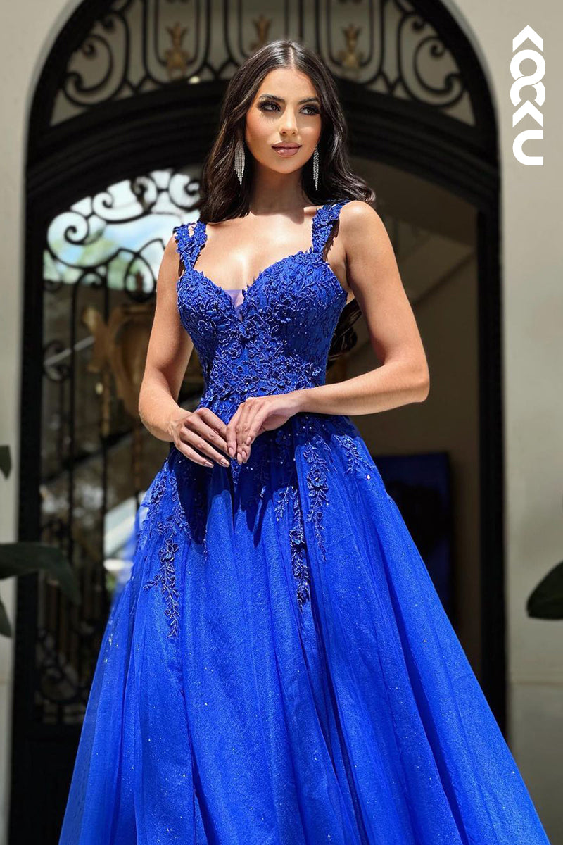 L2177 - Elegant & Luxurious Straps V neck A-Line Prom Dress With Applique