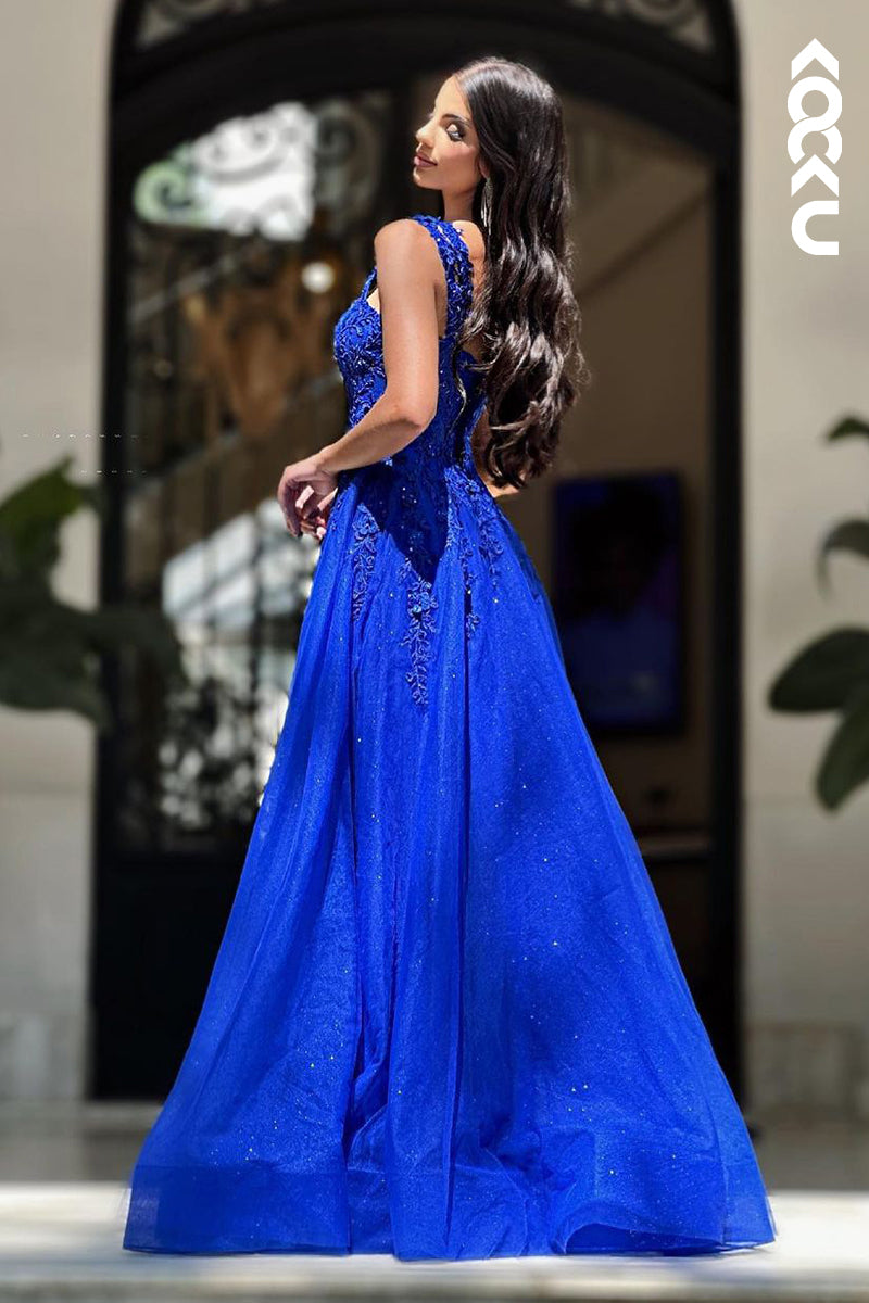 L2177 - Elegant & Luxurious Straps V neck A-Line Prom Dress With Applique