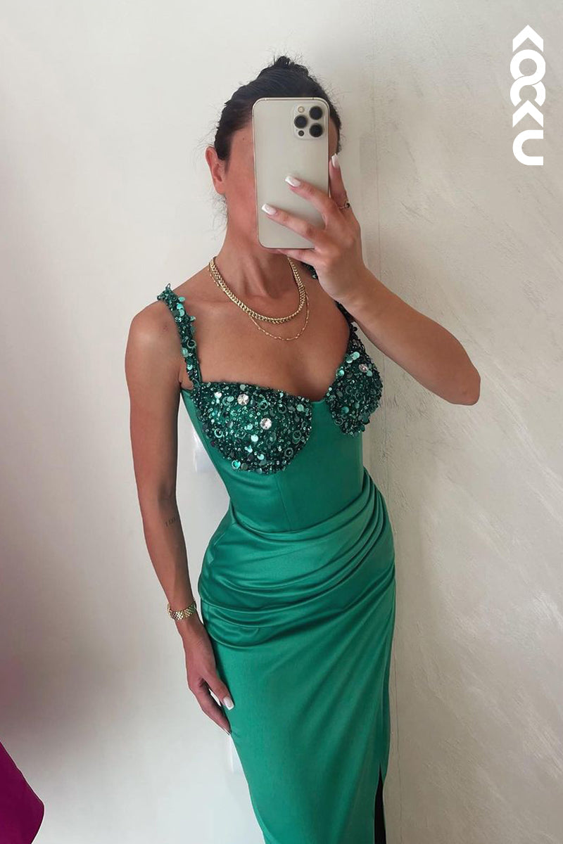 L2190 - Sexy & Classic Spaghetti straps V-Neck Ruched Party Prom Dress Party Prom Dress