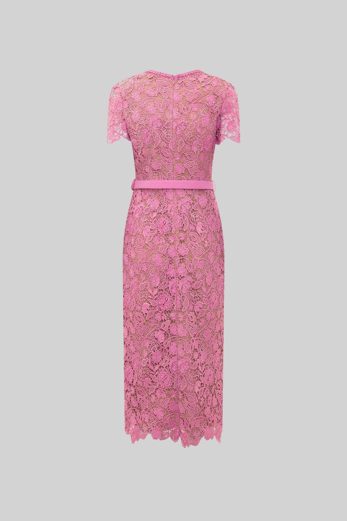 Lace Square Neck Short Sleeve Flap Pocket Jewel Button Belted Midi Dress 2