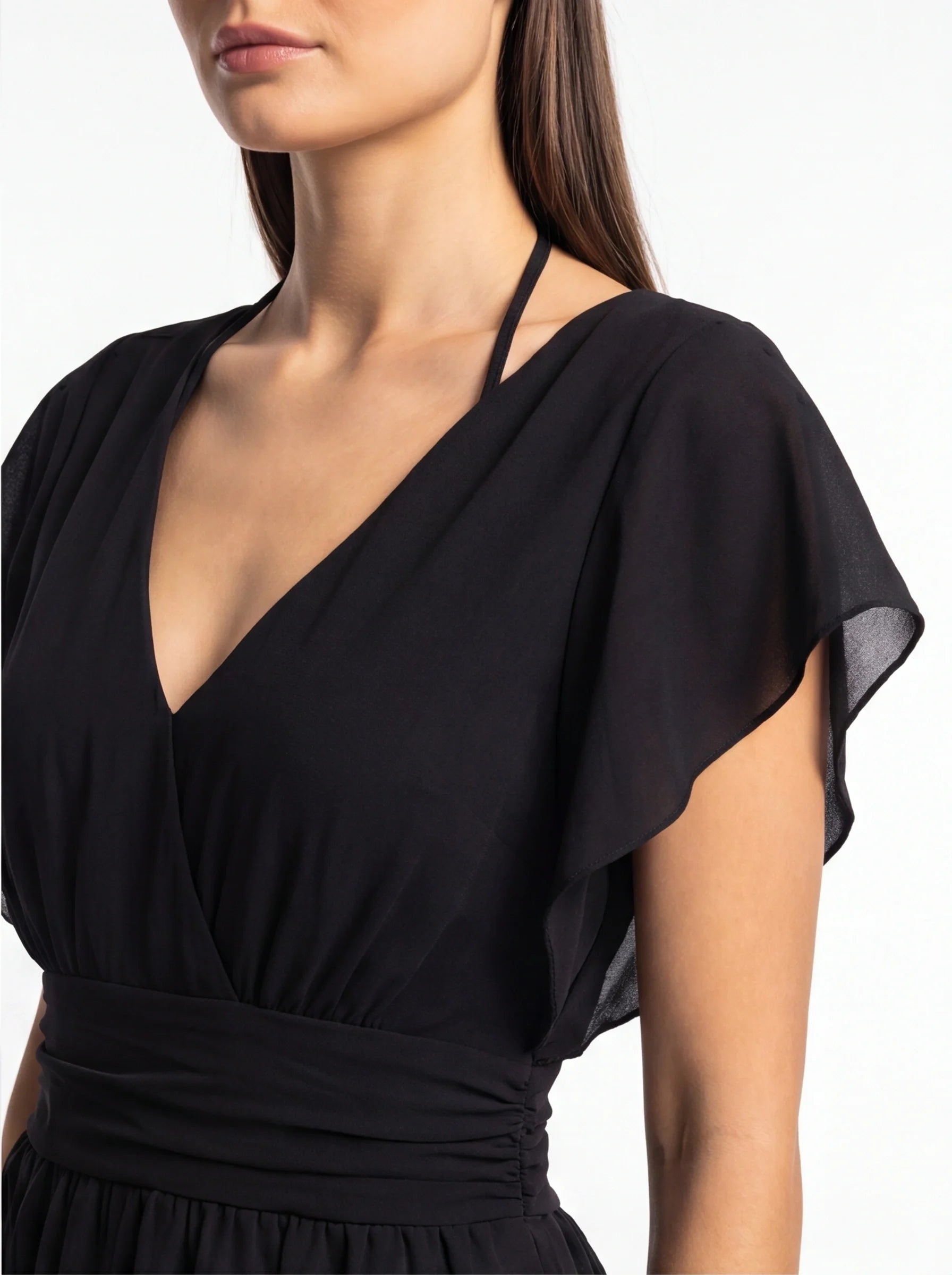 Elegant Flowy Backless Skorts Romper with Pockets & Adjustable Straps