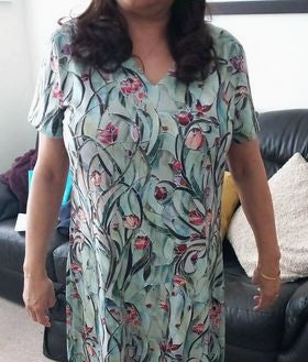 Floral V-Neck Short Sleeve Shift Midi Dress