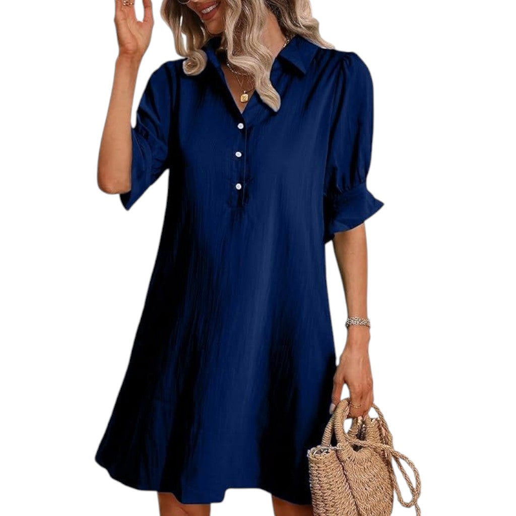 Cameron | Elegant Ruffle Dress Navy