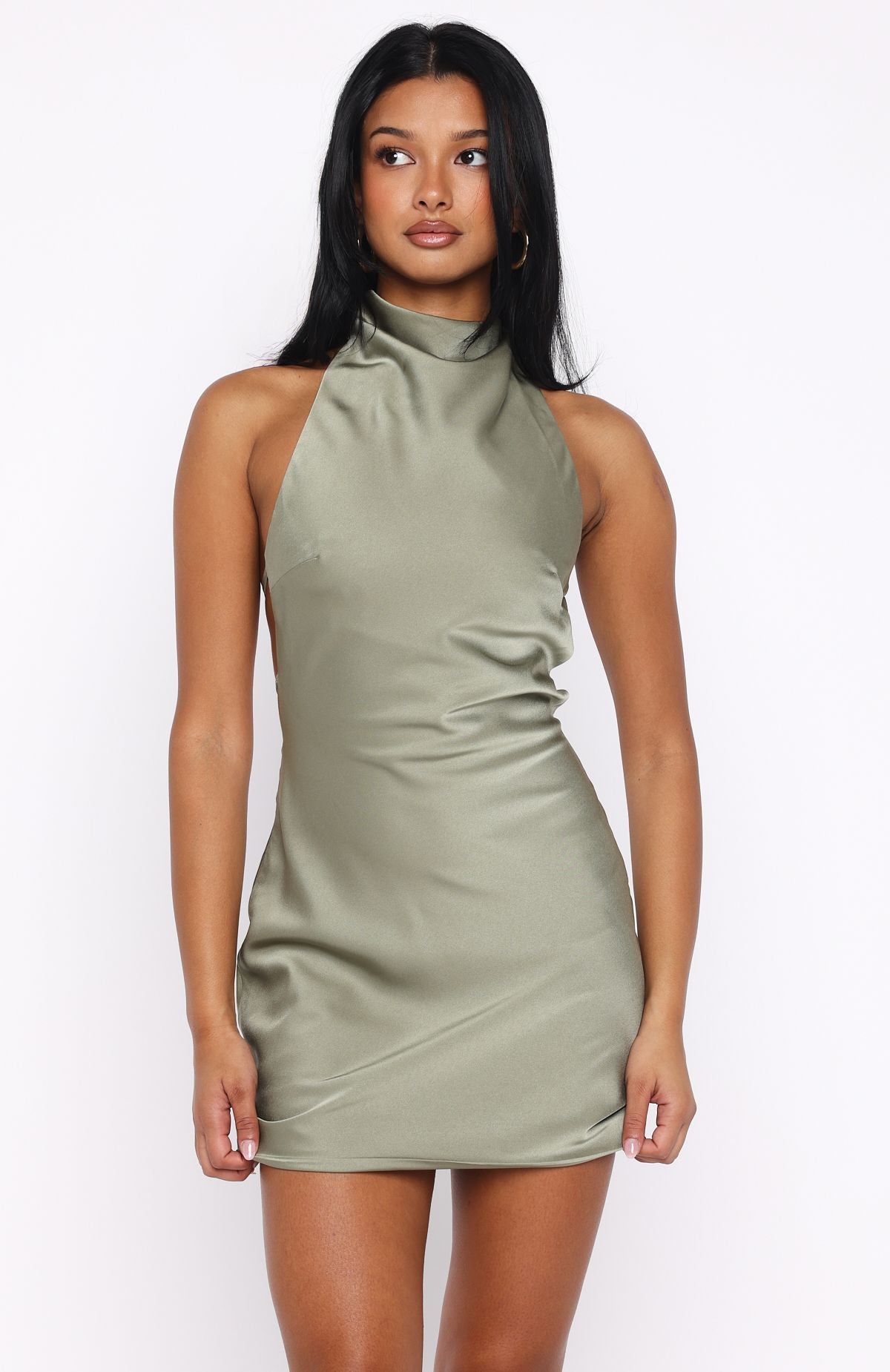 Satin Cowl Halter Neck Sleeveless Bodycon Mini Dress 3