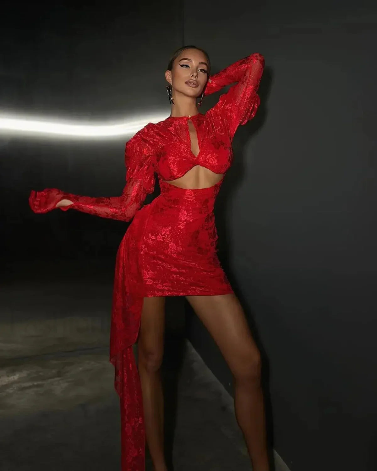 Lace Bodycon Mini Christmas Party Dress Red / XS Christmas