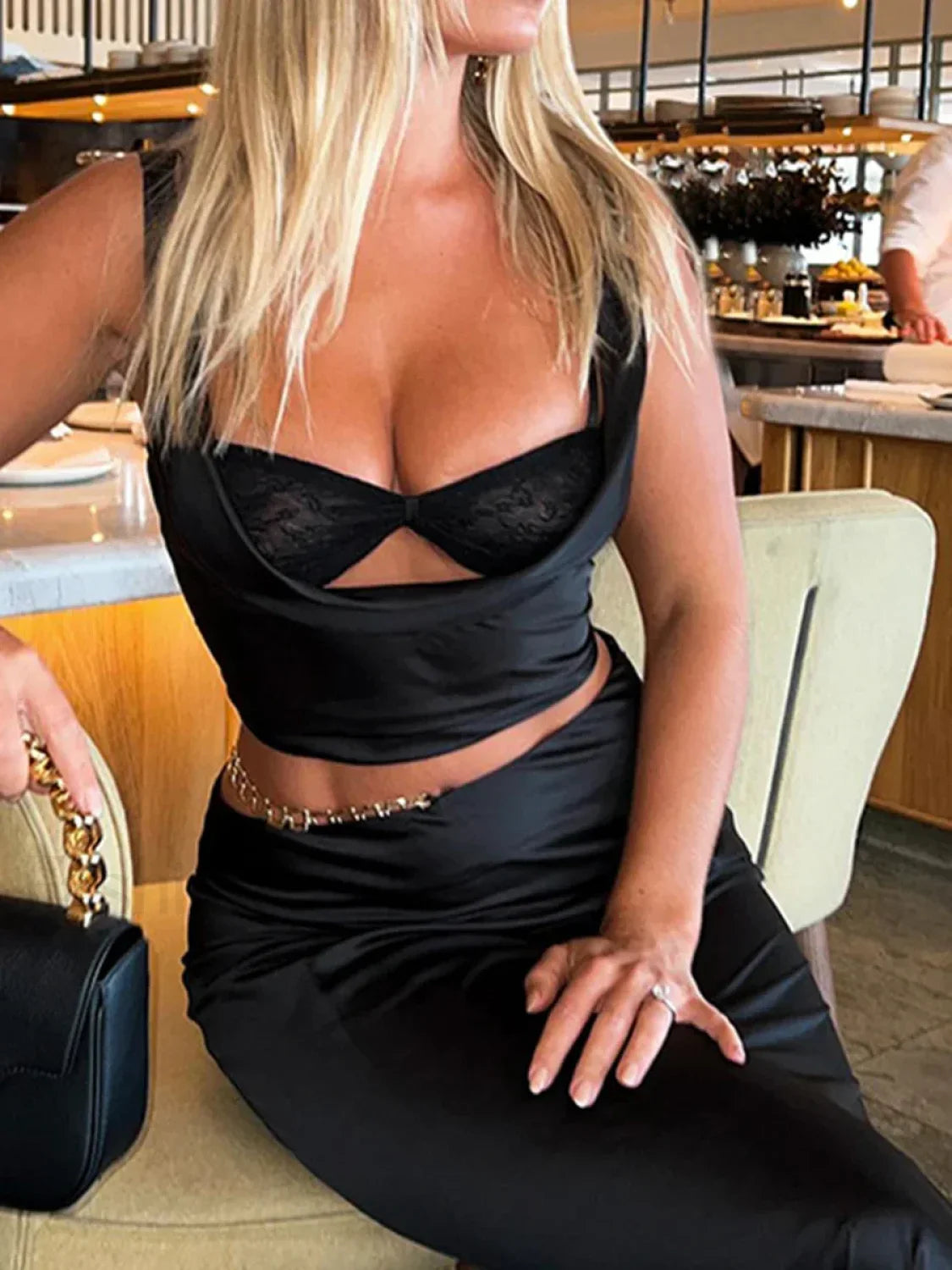 Lace Bow Cutout Slim Crop Top