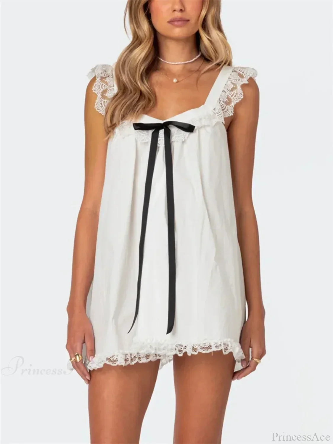 Lace Bowknot Embellished Mini Dress - View 8