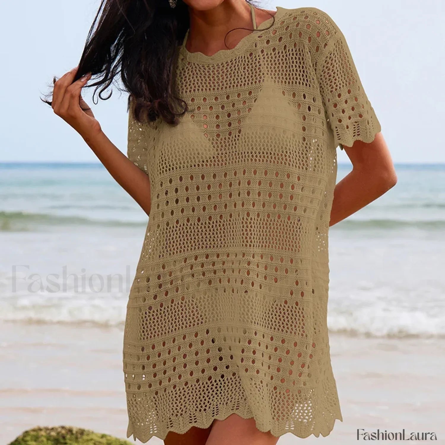 Lace Collar Mid-Length Beach Cover Up