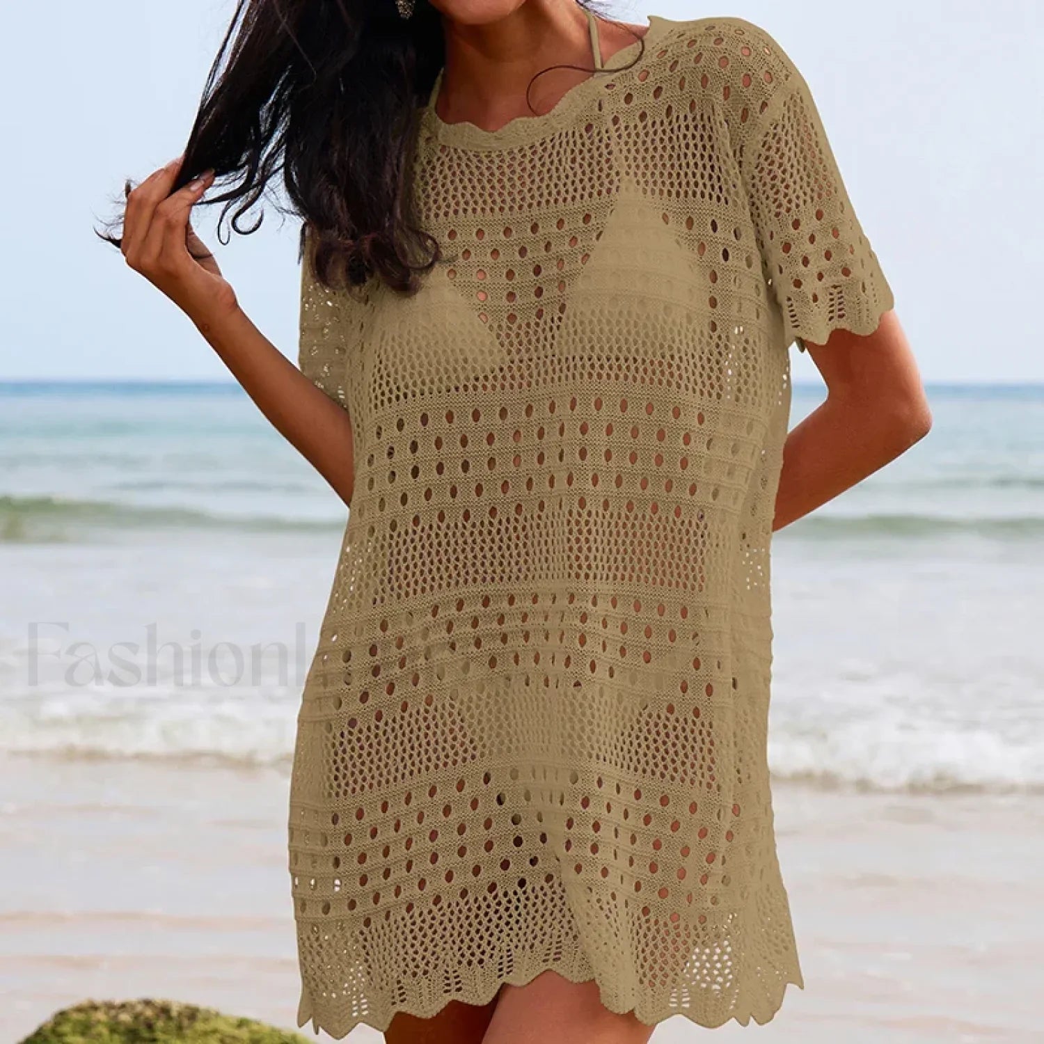 Lace Collar Mid-Length Beach Cover Up