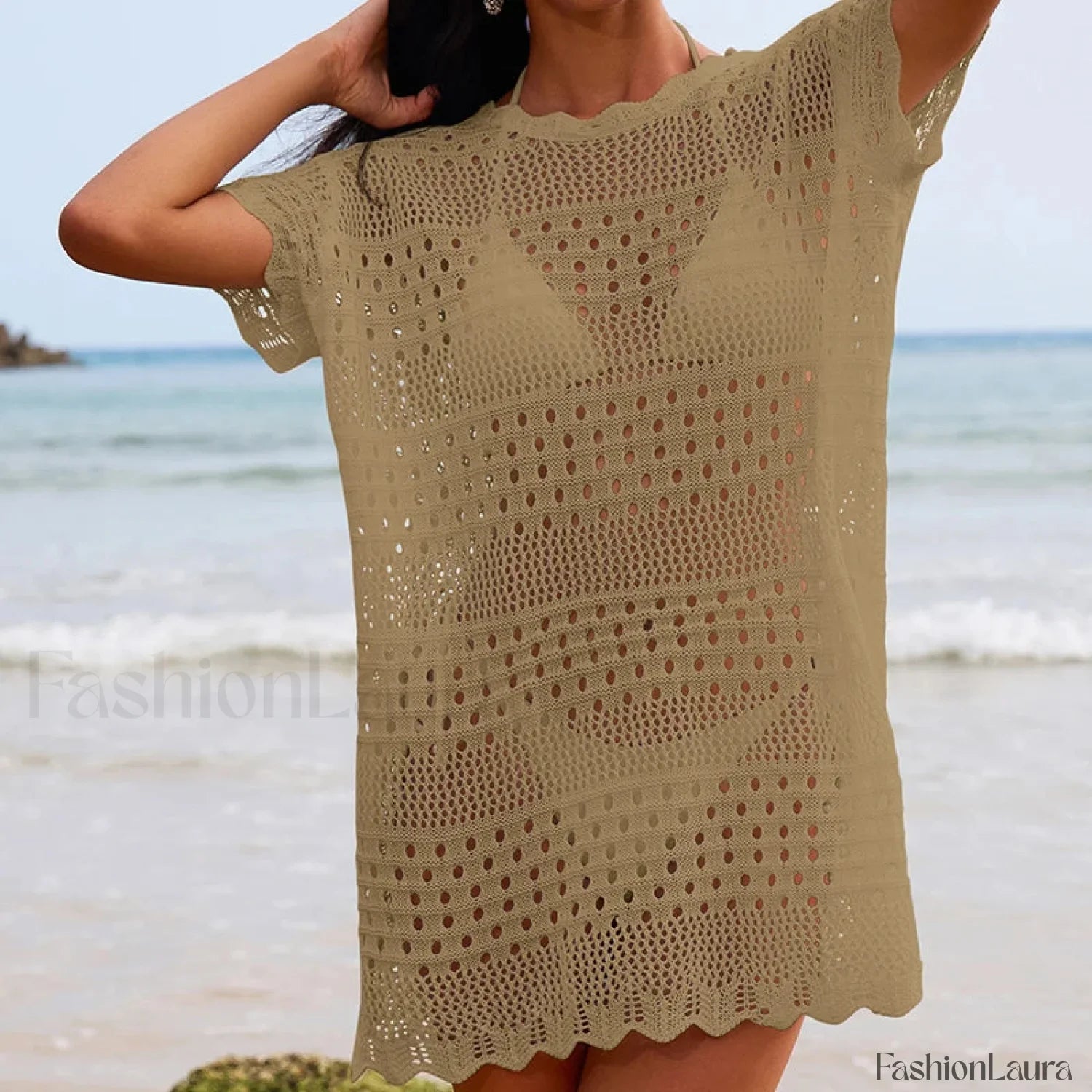 Lace Collar Mid-Length Beach Cover Up
