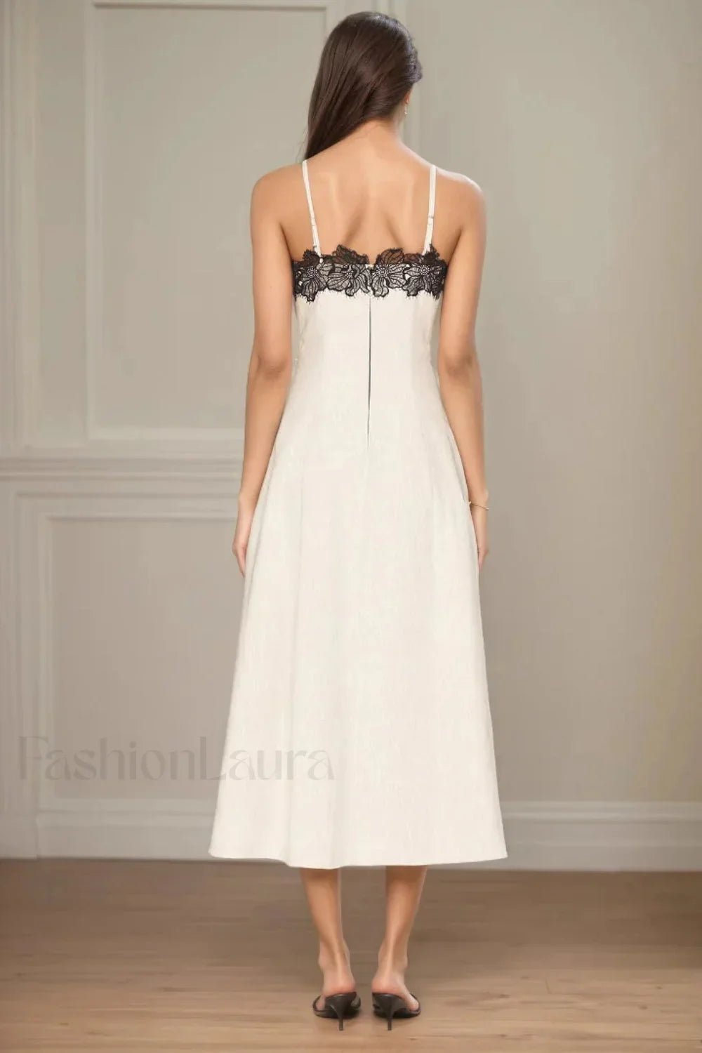 Lace Contrast Off-Shoulder Strappy White Maxi Dress