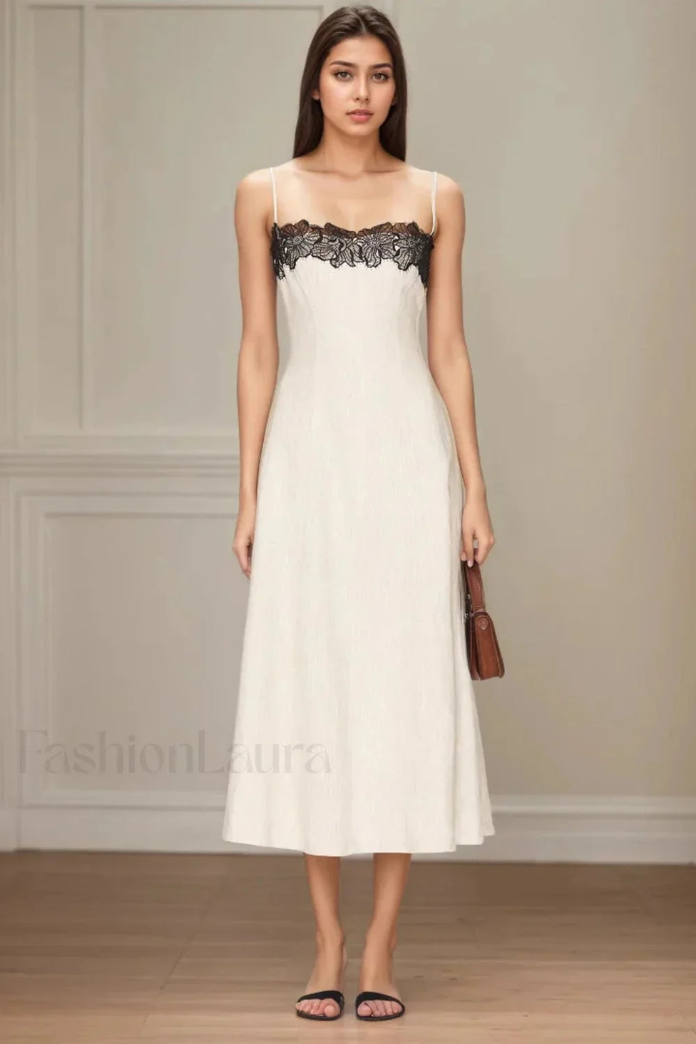 Lace Contrast Off-Shoulder Strappy White Maxi Dress