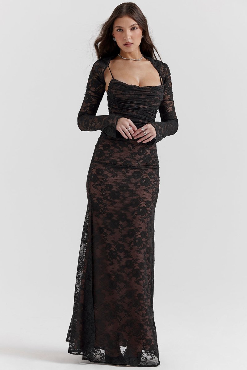 Meira - Shoulder - On Floral Lace Maxi Dress