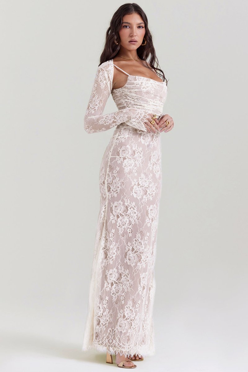 Tulle Sweetheart Long Sleeve A-Line Maxi Gown
