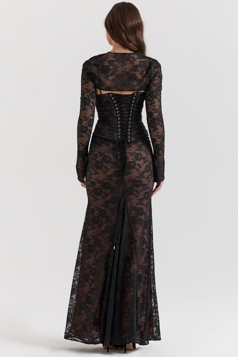 Tulle Sweetheart Long Sleeve A-Line Maxi Gown