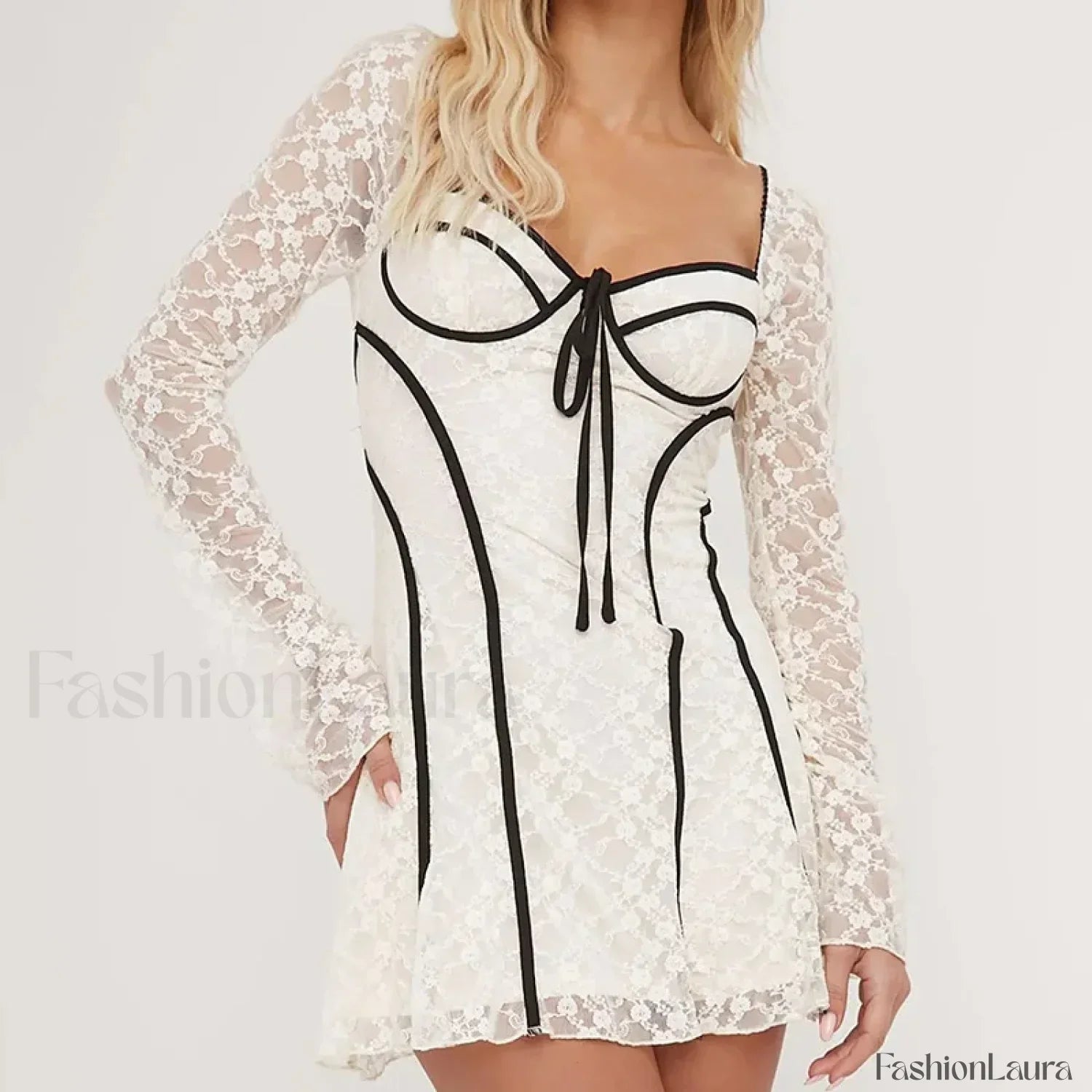 Lace Flared Sleeve Mini Dress