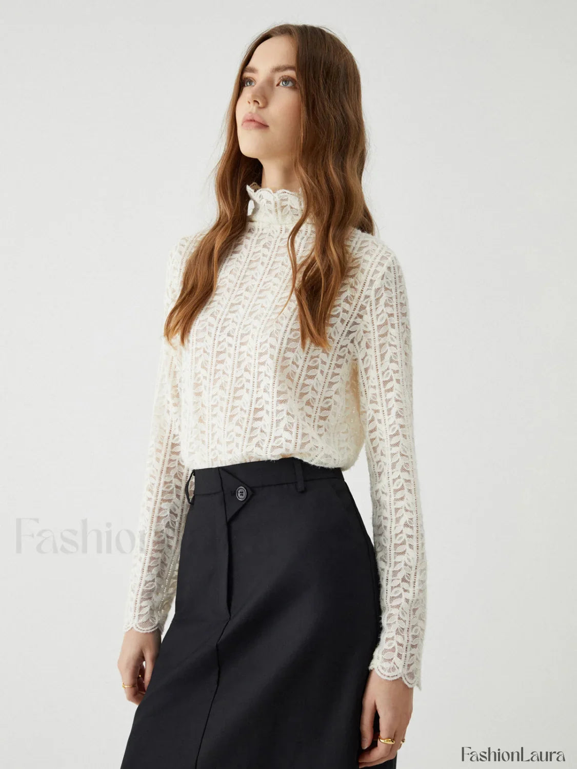 Lace Floral Graceful Pattern Mockneck Top