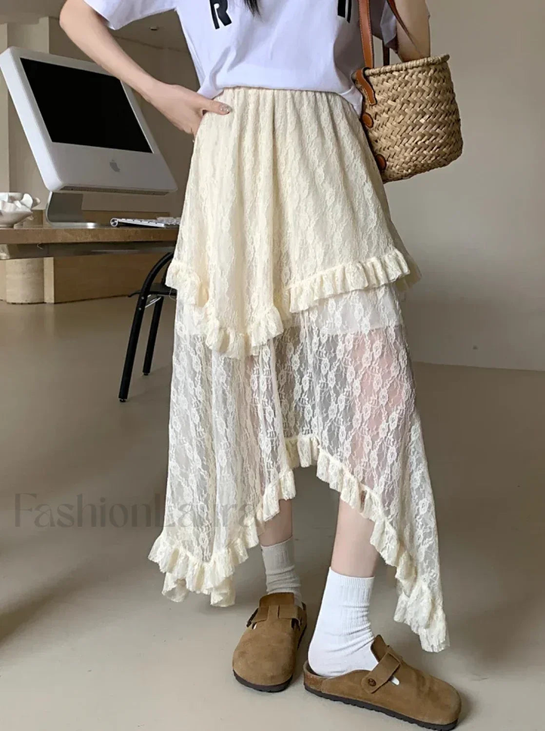 Lace Goth Asymmetrical Ruched Skirt