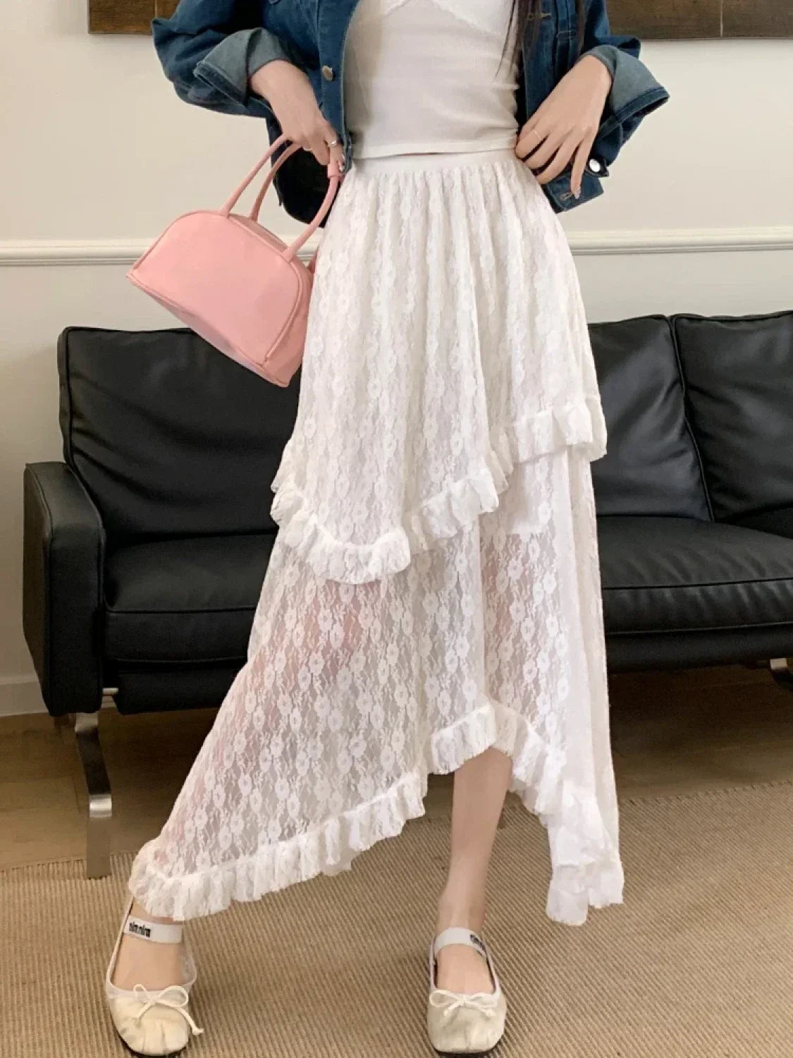 Lace Goth Asymmetrical Ruched Skirt