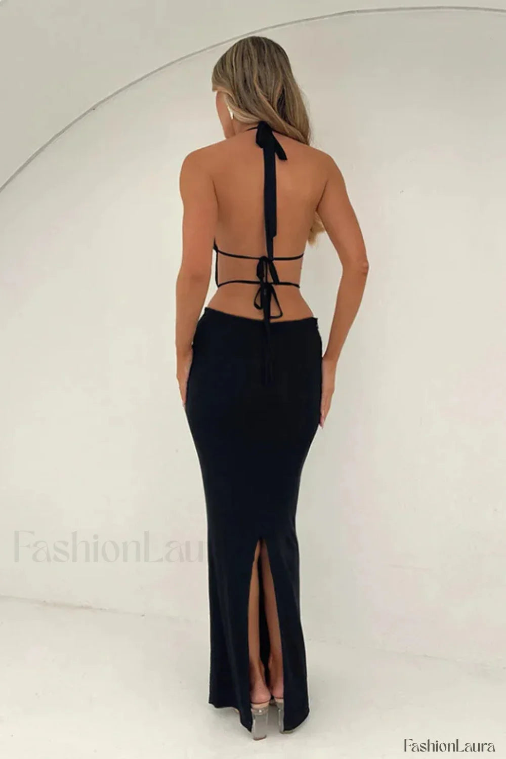 Lace Hollow Deep V-Neck Strappy Maxi Dress