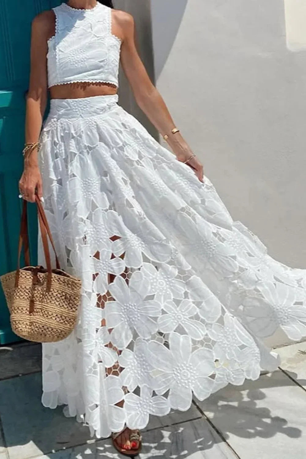 Lace Hollow Out Loose Beach Two Piece Boho Dress