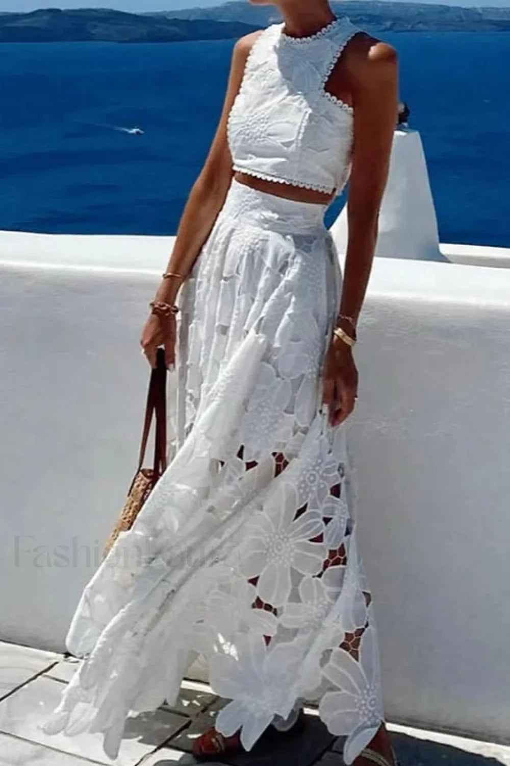 Lace Hollow Out Loose Beach Two Piece Boho Dress