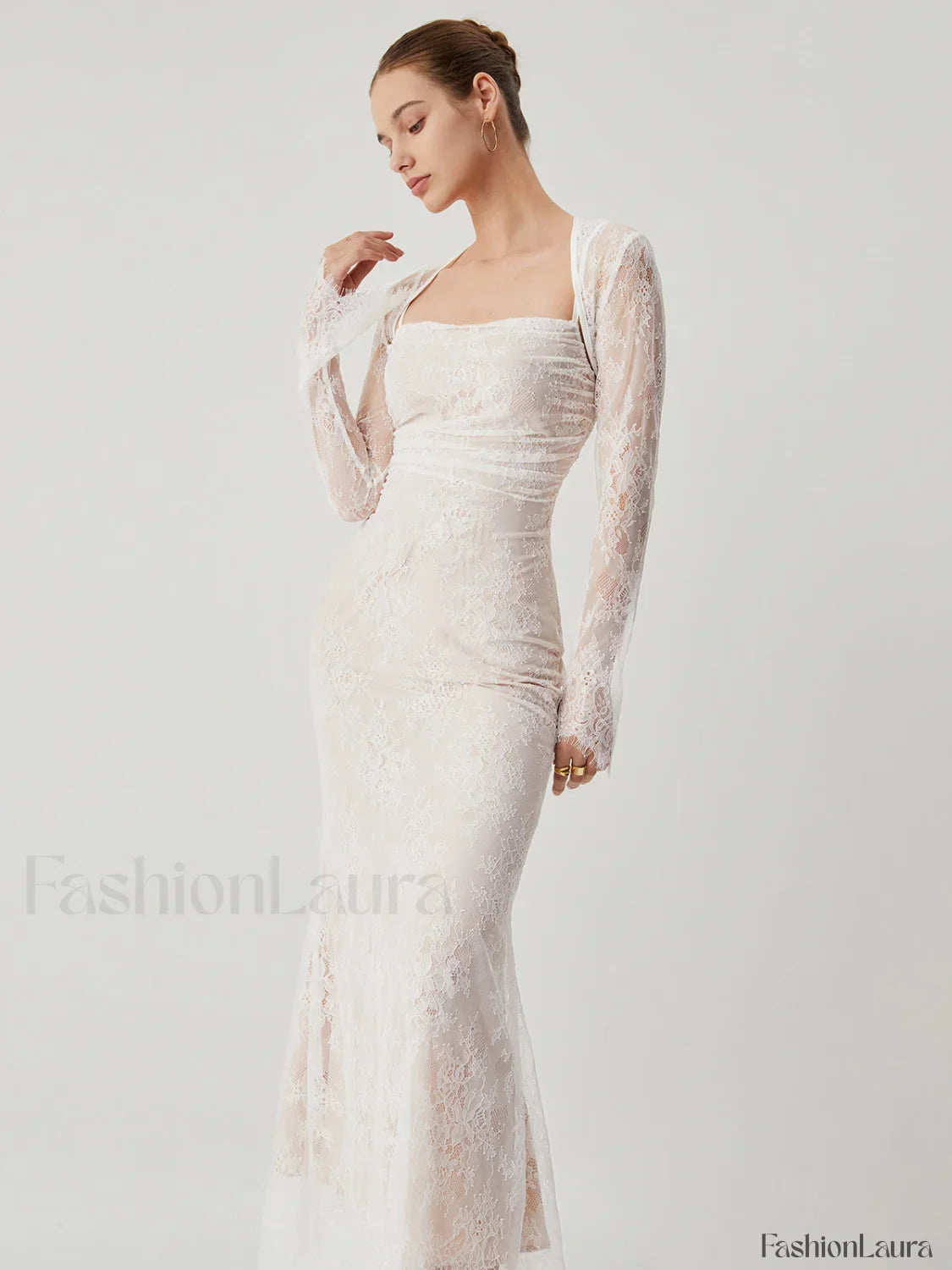 Lace Jacquard Floral Trendy Semi-sheer Tied Maxi Dress