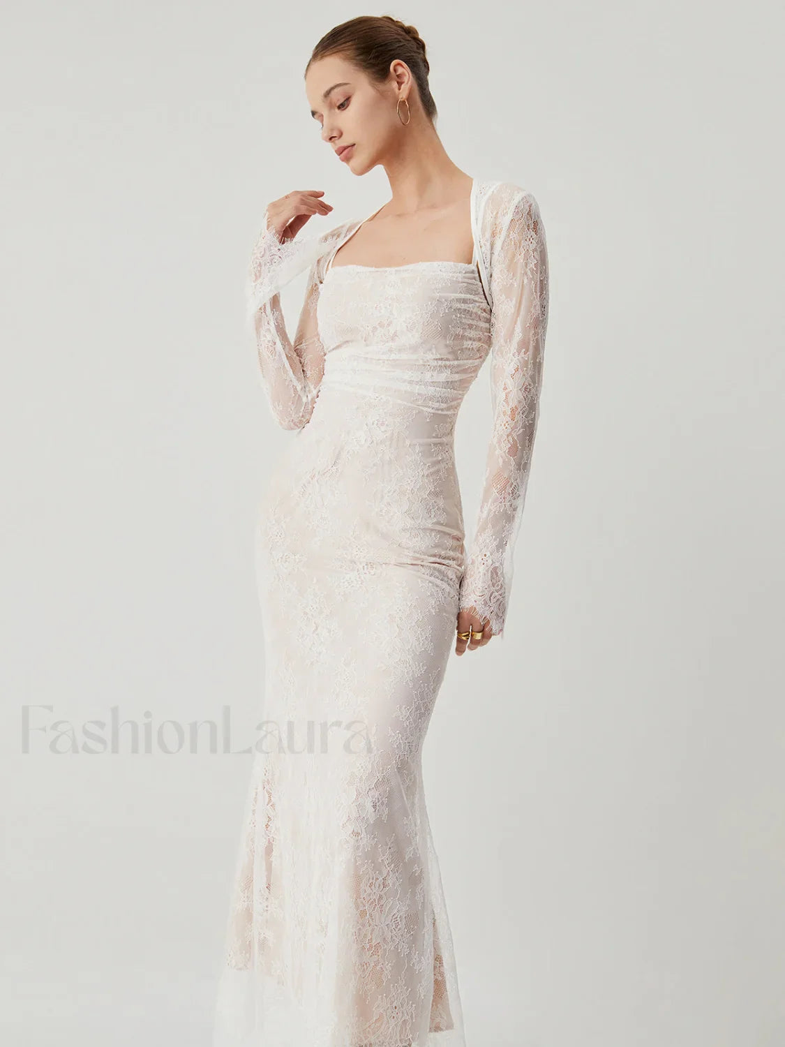 Lace Jacquard Floral Trendy Semi-sheer Tied Maxi Dress