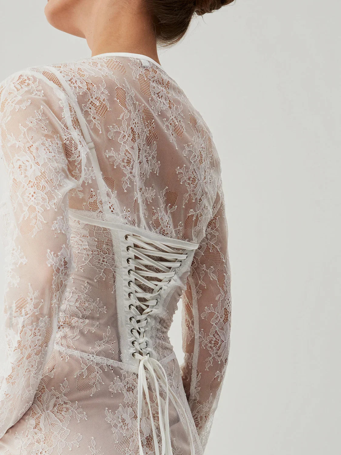 Lace Jacquard Floral Trendy Semi-sheer Tied Maxi Dress