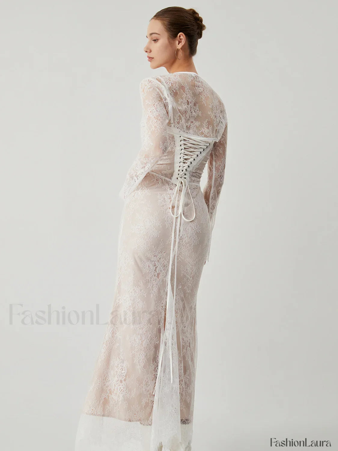 Lace Jacquard Floral Trendy Semi-sheer Tied Maxi Dress