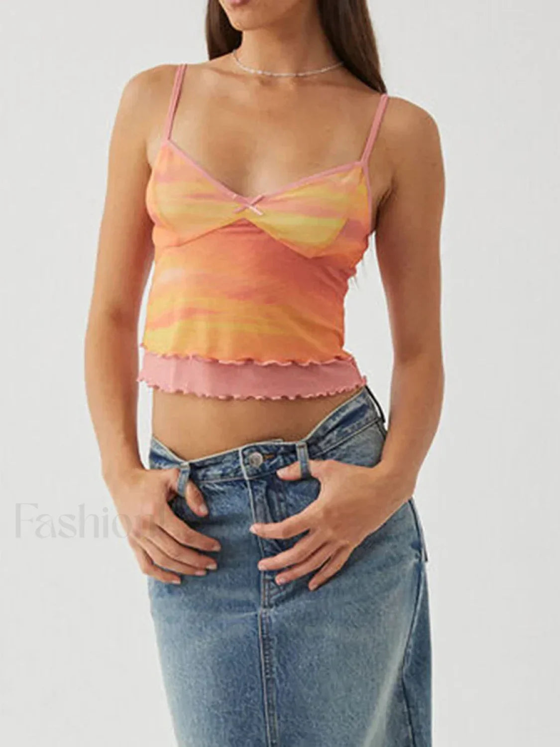 Lace Mesh V-Neck Crop Top