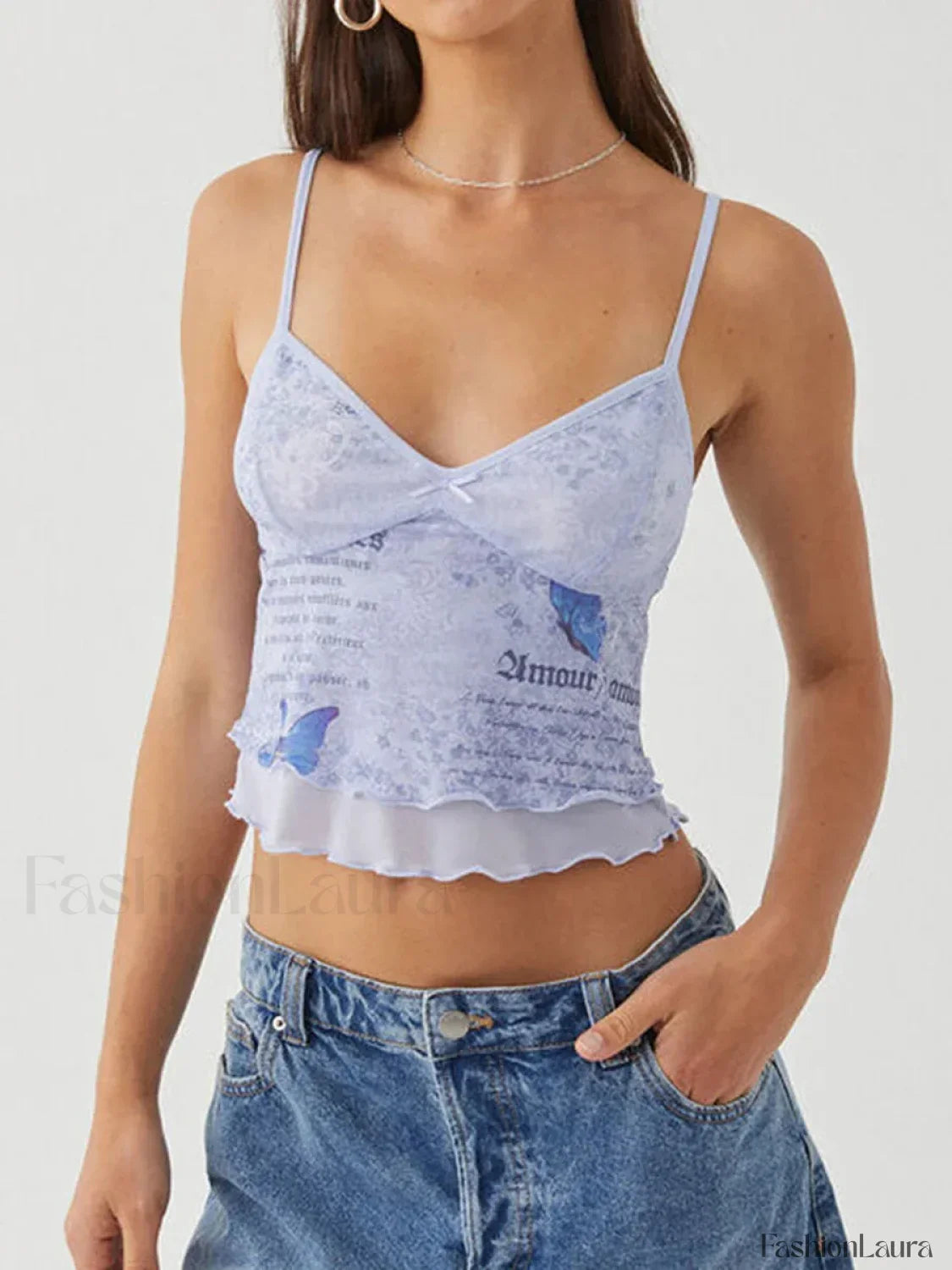 Lace Mesh V-Neck Crop Top
