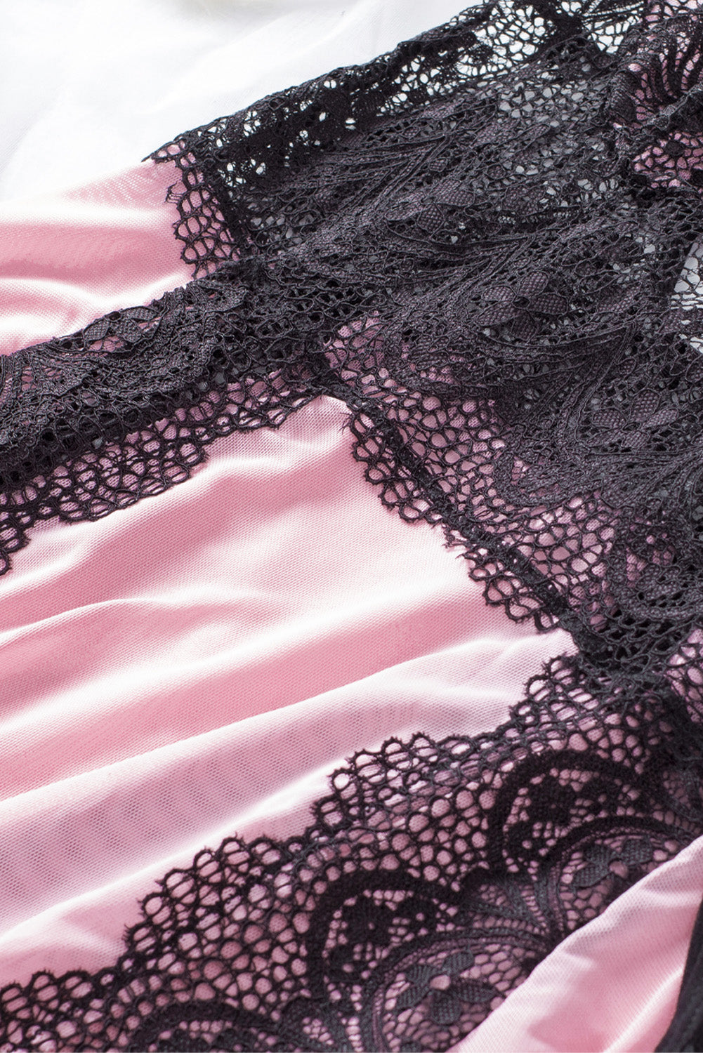 Floral Lace Spaghetti Strap Scalloped V-Neck Vertical Lace Panel Babydoll Gown