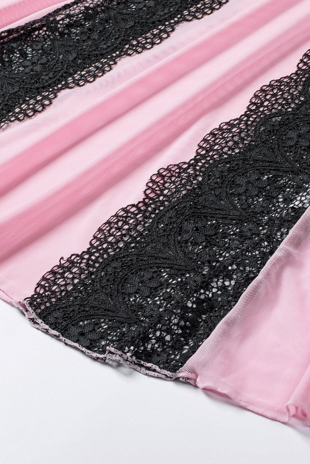 Floral Lace Spaghetti Strap Scalloped V-Neck Vertical Lace Panel Babydoll Gown
