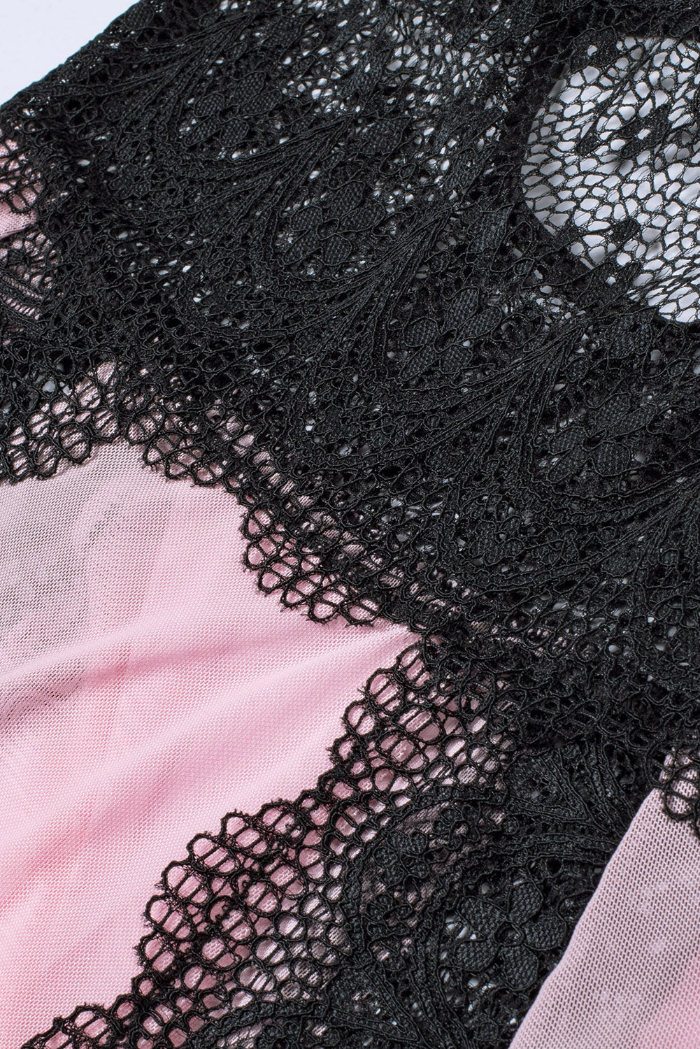 Floral Lace Spaghetti Strap Scalloped V-Neck Vertical Lace Panel Babydoll Gown