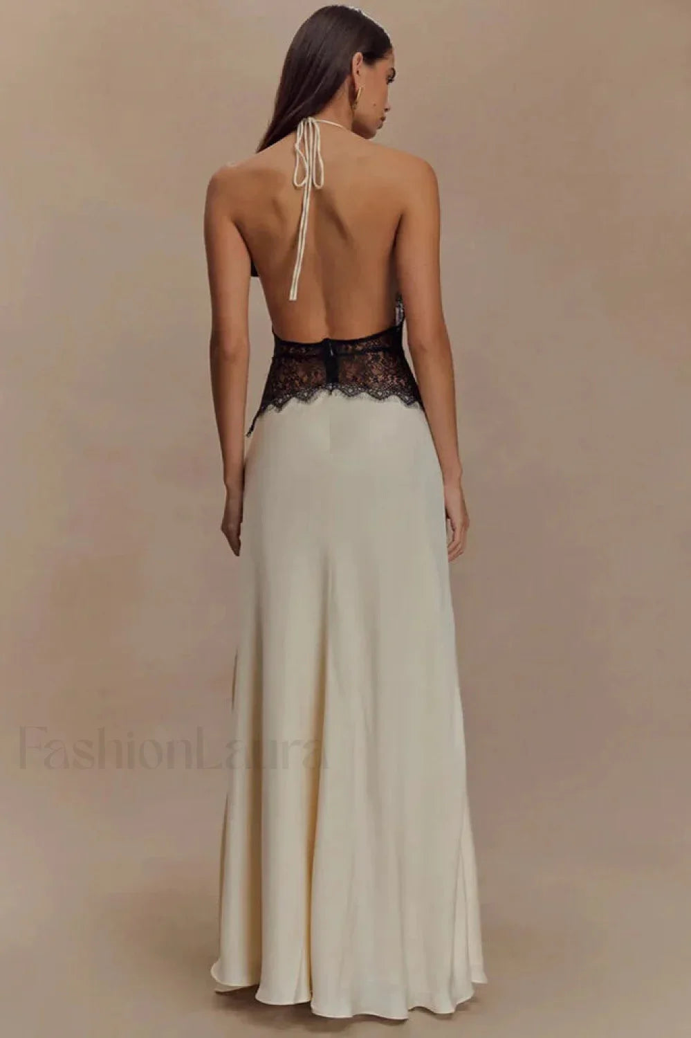 Lace Patchwork Backless Halter Boho Dress