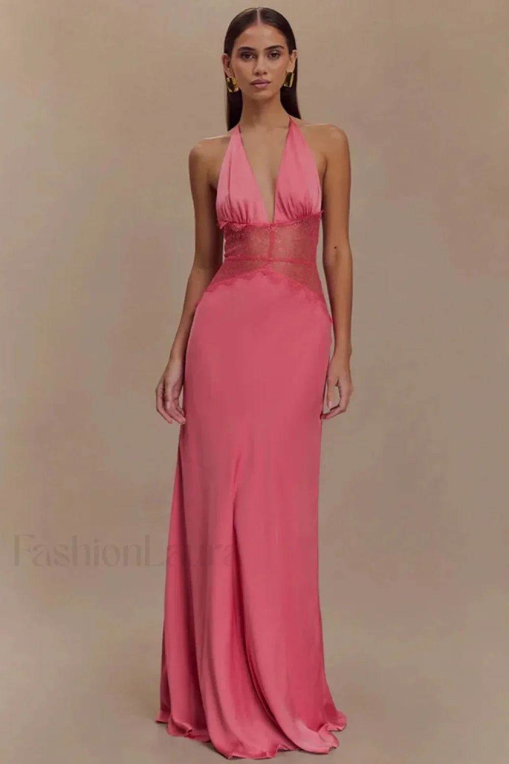 Lace Patchwork Backless Halter Boho Dress