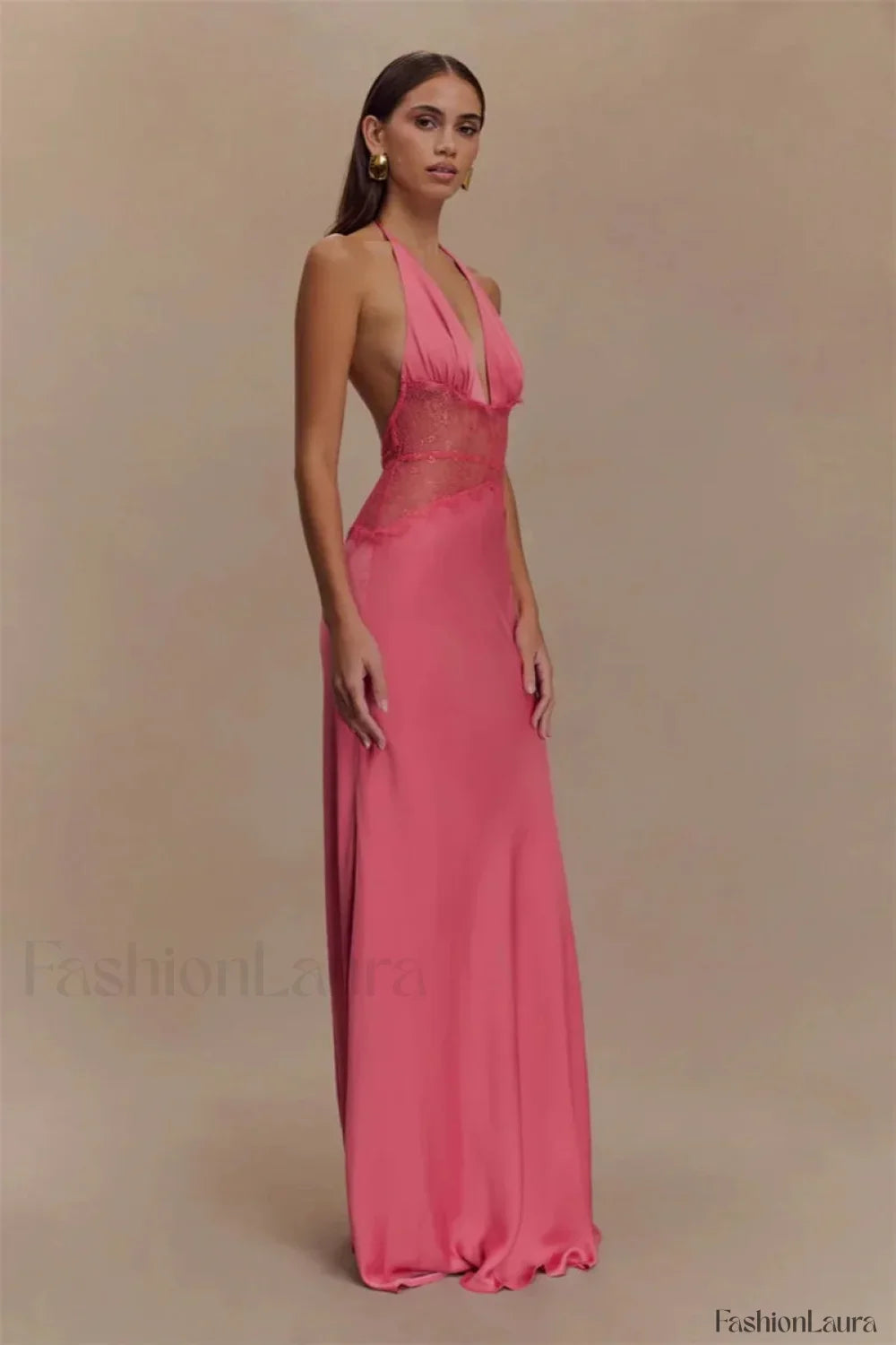 Lace Patchwork Backless Halter Boho Dress