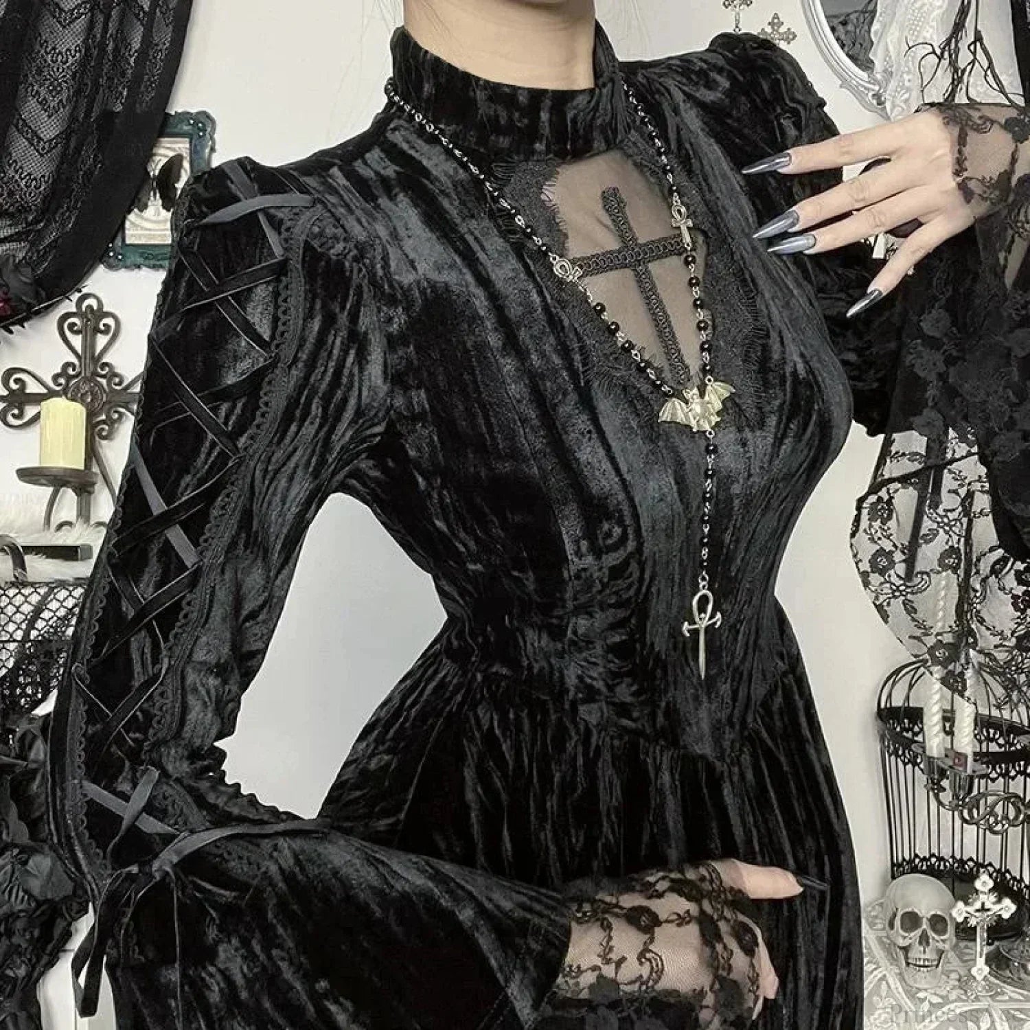 Lace Patchwork Flare Mini Dress - View 5