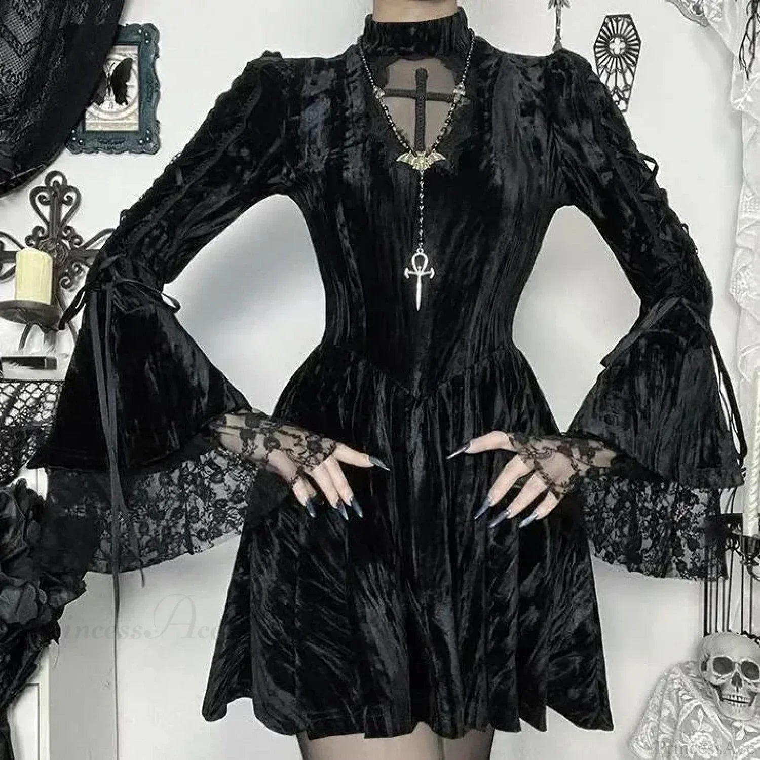 Lace Patchwork Flare Mini Dress - View 3