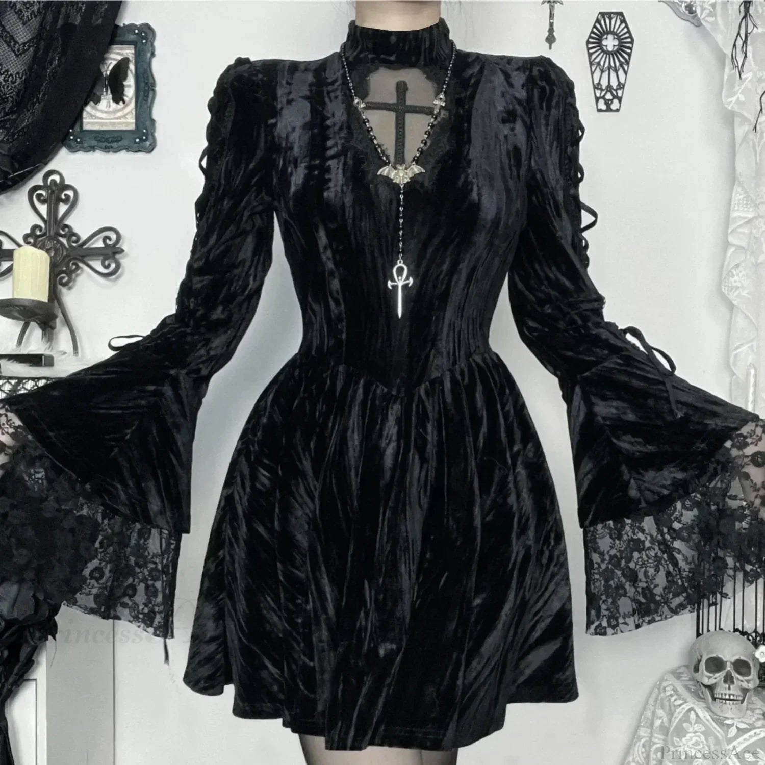 Lace Patchwork Flare Mini Dress - View 2
