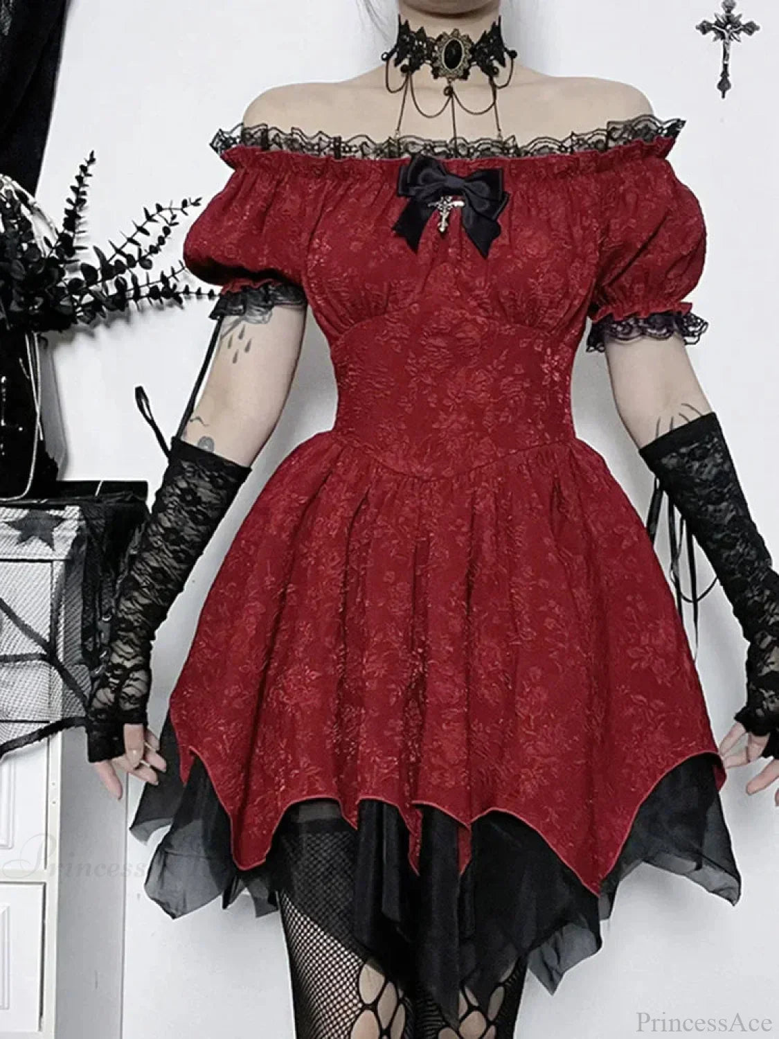 Lace Patchwork Puff Mini Dress - View 3